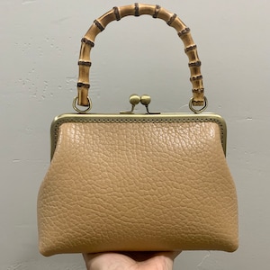 Mango de bambú real de cuero genuino de primera calidad cosido a mano y cartera/bandolera Kisslock