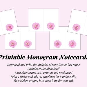 Monogramm Notizkarten, digitaler Download, ganze Alphabet Notizkarten,