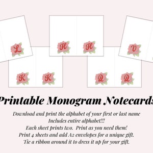 Monogramm Notizkarten, digitaler Download, ganze Alphabet Notizkarten,