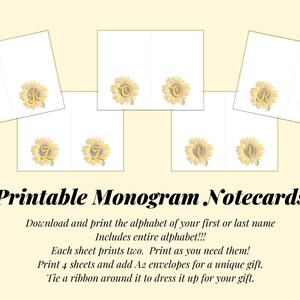 Monogram notitiekaarten, digitale download, hele alfabet notitiekaarten,