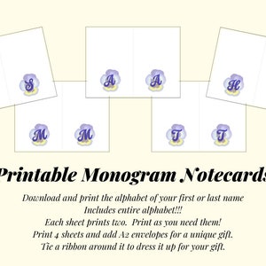 Monogramm Notizkarten, digitaler Download, ganze Alphabet Notizkarten,