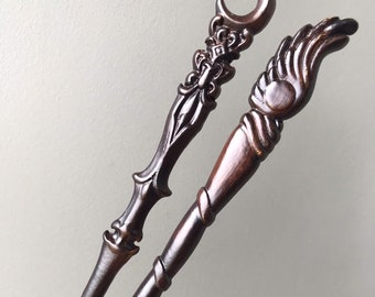 Handcrafted Wooden Magic Wand Set: Moon & Sun Angel Wands