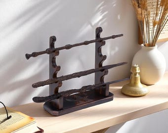 Wooden Wand Stand 4 Slot Holder | Magic Wand Display Stand | Wooden Wand Display Case | Wand Collection Display | Halloween & Christmas Gift
