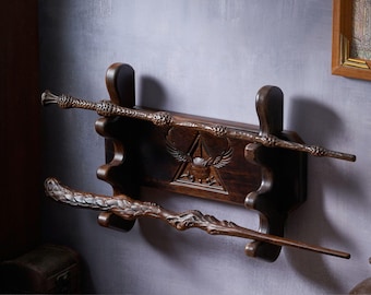 Hölzerner Zauberstab-Halter Wand 3 oder 5 Tier | Wand Aufsteller für Wand | Zauberstab Vitrine | Holzstab-Halter | Halloween, Weihnachtsgeschenk
