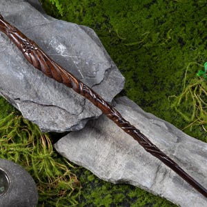 Hand-Carved Wooden Bird Wand: Black Magic Wand, 15 inch