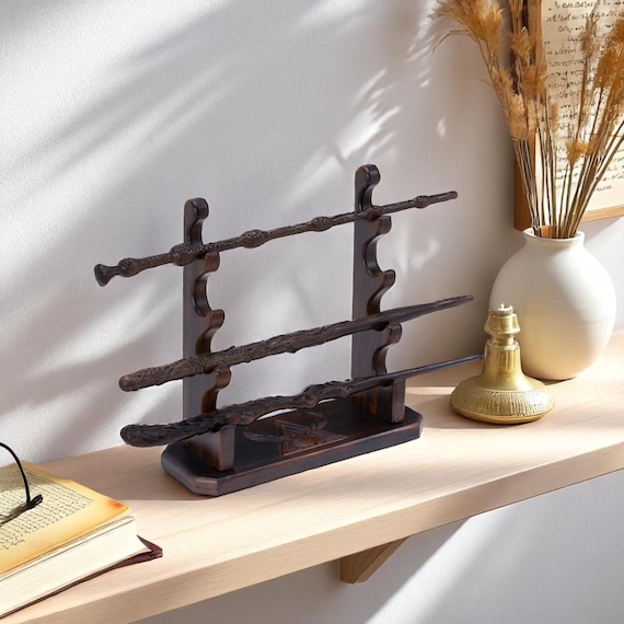 Wooden Wand Stand 4 Slot Holder | Magic Wand Display Stand | Wooden Wand Display Case | Wand Collection Display | Halloween & Christmas Gift