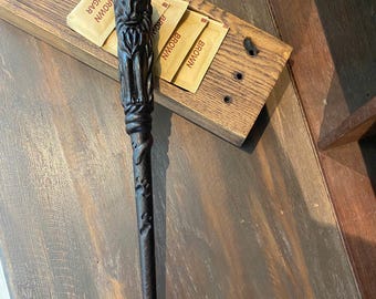 Hand-Carved Wood Lion Magic Wand: Wizard Cosplay Prop