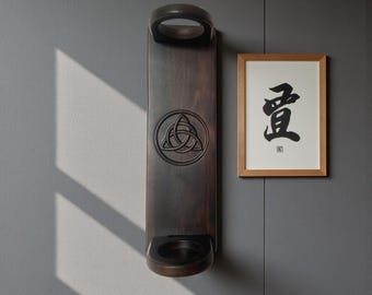 Supporto per katana in legno, supporto da parete per spada, supporto per spada di drago, decorazione da parete per samurai - regalo per marito, regalo di Natale, espositore da parete
