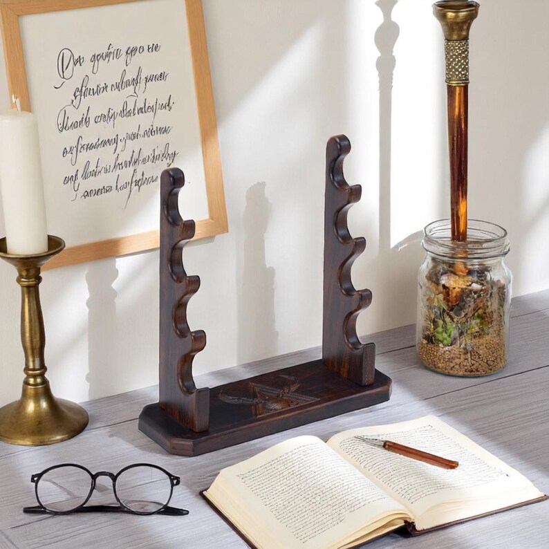Wooden Wand Stand 4 Slot Holder | Magic Wand Display Stand | Wooden Wand Display Case | Wand Collection Display | Halloween & Christmas Gift image 5