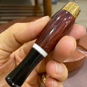 Red Wood Cigar Pipe – Handmade Luxury Cigar Holder with Curved Horn Stem | Steel Core | Ring Gauge 42–60