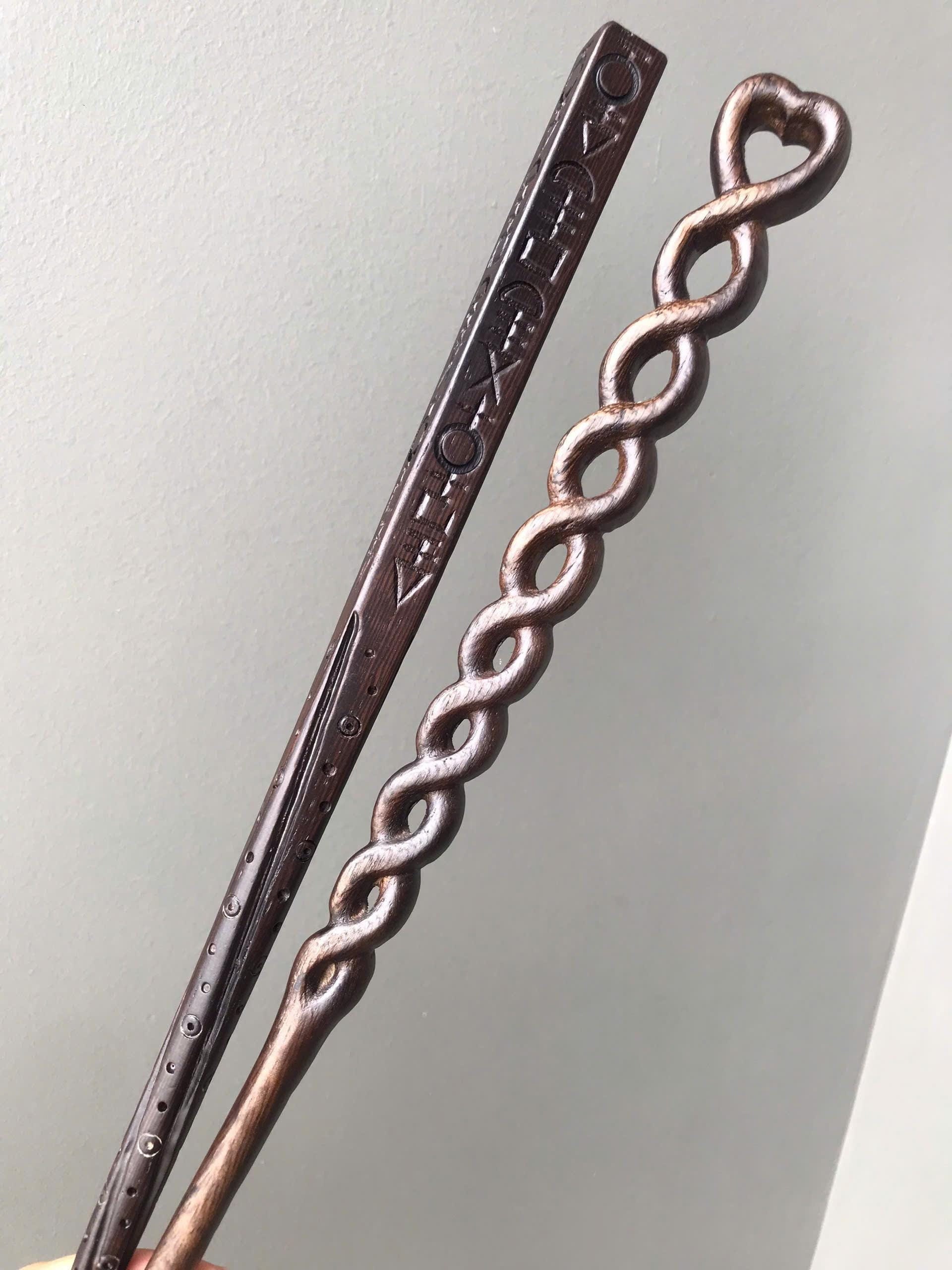Hand Carved Wooden Magic Wands: Heart & Sirius Black, Set of 2
