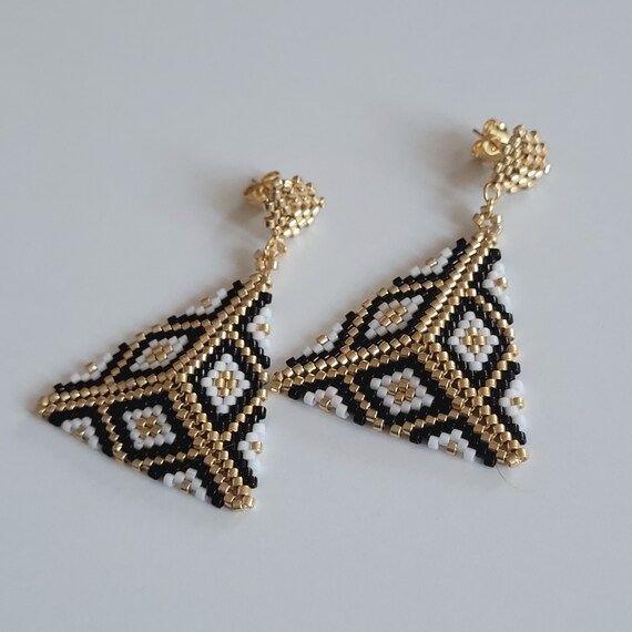 Buy Triangle 3D Earrings, Handwoven Earrings, Triangle Stitch