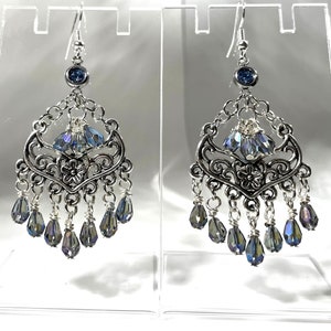 Blue and Silver Chandelier Earrings