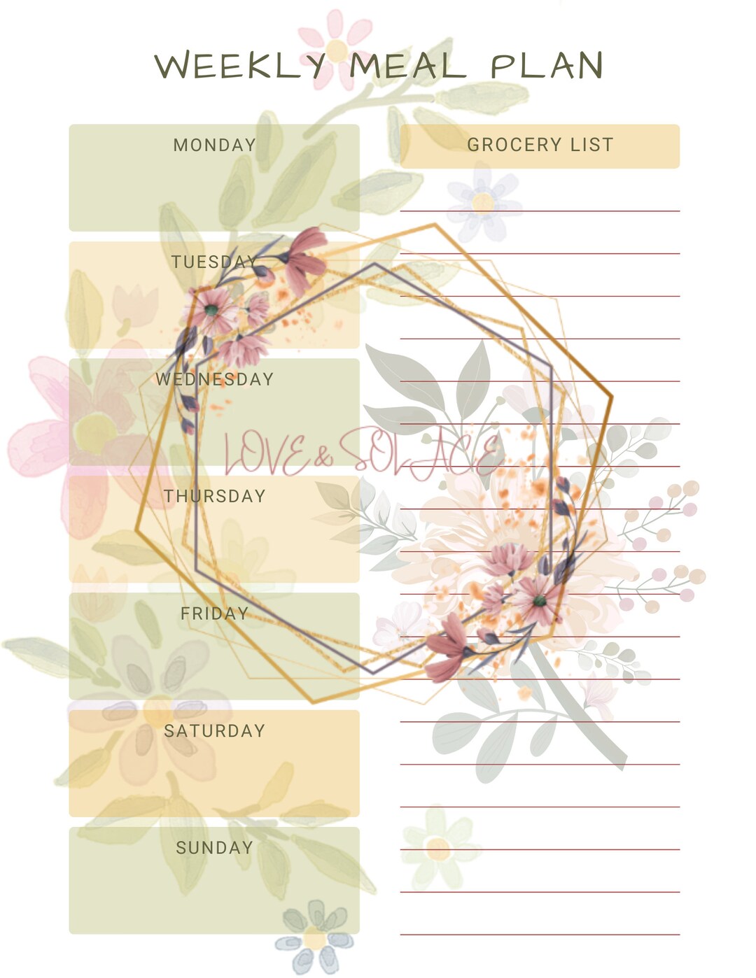Floral Weekly Meal Plan - Etsy