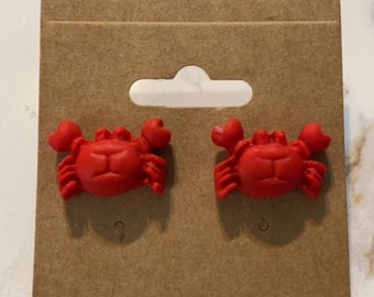 Red crab stud earrings