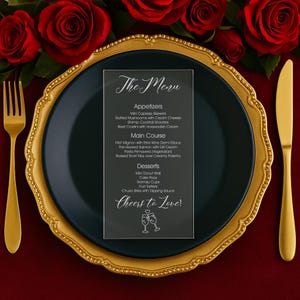Laser Engraved Luxury Acrylic Custom Menu,  Wedding Menu, Clear Acrylic Menu, Menu Card, Personalized menu, Cheers to love menu