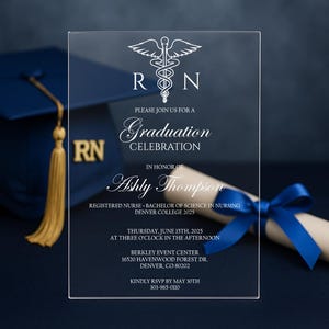 RN Graduation Invitation – Clear Acrylic Nurse Graduation Party Invite – Registered Nurse BSN Graduation Keepsake Gift