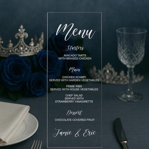 Laser Engraved Luxury Acrylic Custom Menu,  Wedding Menu, Bar Menu, Clear Acrylic Menu, Elegant Party Menu Card