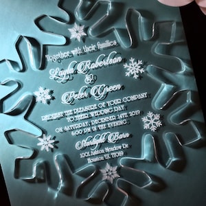 Snowflake Laser Engraved Luxury Acrylic Custom Invite,  Wedding Invites, Clear Acrylic, Custom Invitations, Elegant Party Invitations