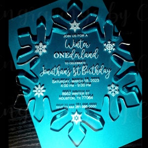 Snowflake Acrylic Invitations, 1ST Birthday Invitations, Clear Acrylic, Custom Invitations, Winter ONEderland Invitations, Winter Birthday