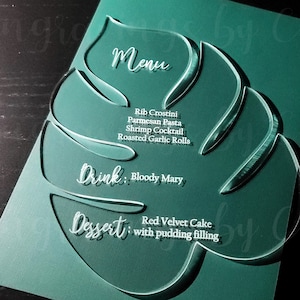 Monstera Leaf Menu Acrylic,  Wedding Menu, Bar Menu, Clear Acrylic Menu, Elegant Party Menu Card, Palm Leaf Menu, Tropical menu