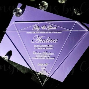 Diamond Acrylic Custom Invites, Wedding Invites, Bridal Shower Invites, Clear Acrylic Invites, Custom Invitations, Party Invitations