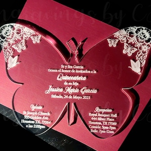 Butterfly Laser Engraved Luxury Acrylic Custom Invite, Quinceañera Invites, Clear Acrylic, Custom Invitations, Elegant Party Invitations