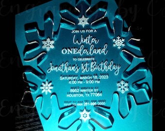 Snowflake Acrylic Invitations, 1ST Birthday Invitations, Clear Acrylic, Custom Invitations, Winter ONEderland Invitations, Winter Birthday