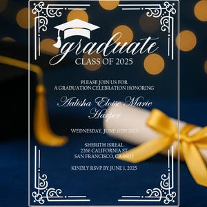 Elegant Acrylic Graduation Invitation, Royal Border