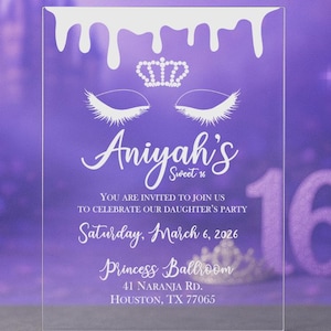 Sweet 16 Acrylic Custom Invite, Birthday Invite, Party Invites, Clear Acrylic Invites, Custom Invitations, Personalized Party Invite