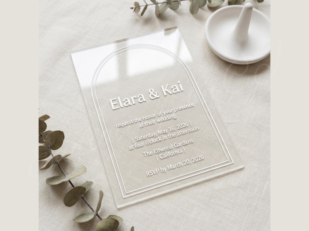 Rectangular Event Invite Clear Acrylic Wedding Invitation 5x7 | Rectangle Acrylic Invite With ...