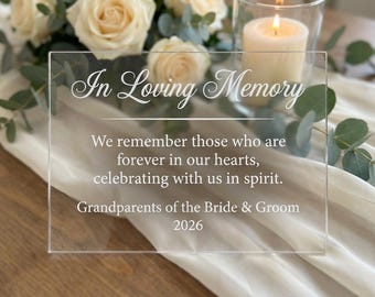 Laser Engraved In Loving Memory Acrylic Sign for Grandparents, Wedding Memorial Table Decor, Clear Acrylic Remembrance Sign