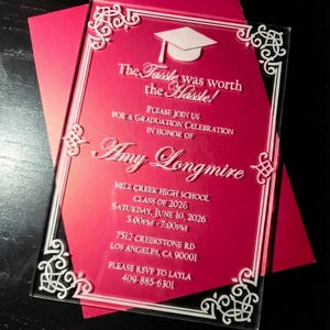 Graduation Invite, Elegant Grad invite, Acrylic Graduation Invitation,  Graduation Invite for Son or daughter, High school graduation Invite