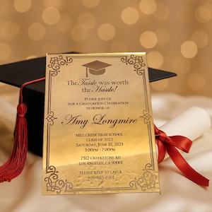 Mirror Graduation Luxury Acrylic Custom Invite, Graduation 2023 Invitations, Gold Mirror, Custom Invitations, Party Invitations, Grad Gift