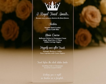 Laser Engraved Luxury Acrylic Custom Menu,  Wedding Menu, Bar Menu, Clear Acrylic Menu, Elegant Party Menu Card, Royal Menu, Princess Menu
