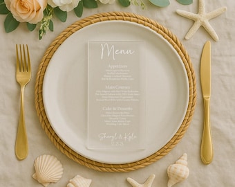 Laser Engraved Luxury Acrylic Custom Menu,  Wedding Menu, Bar Menu, Clear Acrylic Menu, Menu Card, Beach theme menu, Personalized menu