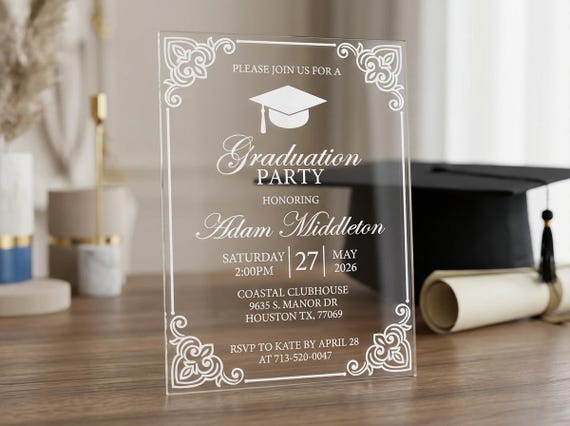 2026 Graduation Invite, Graduation Announcement, Acrylic Graduation Invitation,  Grad Invite for Son or daughter, High school graduation In