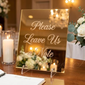 Please Leave Us a Note Sign | Gold Mirror Acrylic Guest Book Sign | Wedding Guestbook Table Sign | Elegant Reception Sign