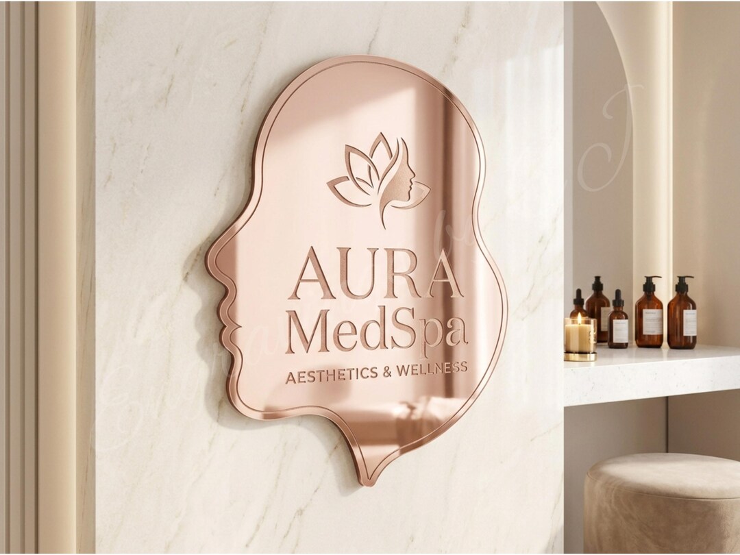 Custom Med Spa Mirror Sign, Rose Gold Esthetician Logo Sign, Luxury ...