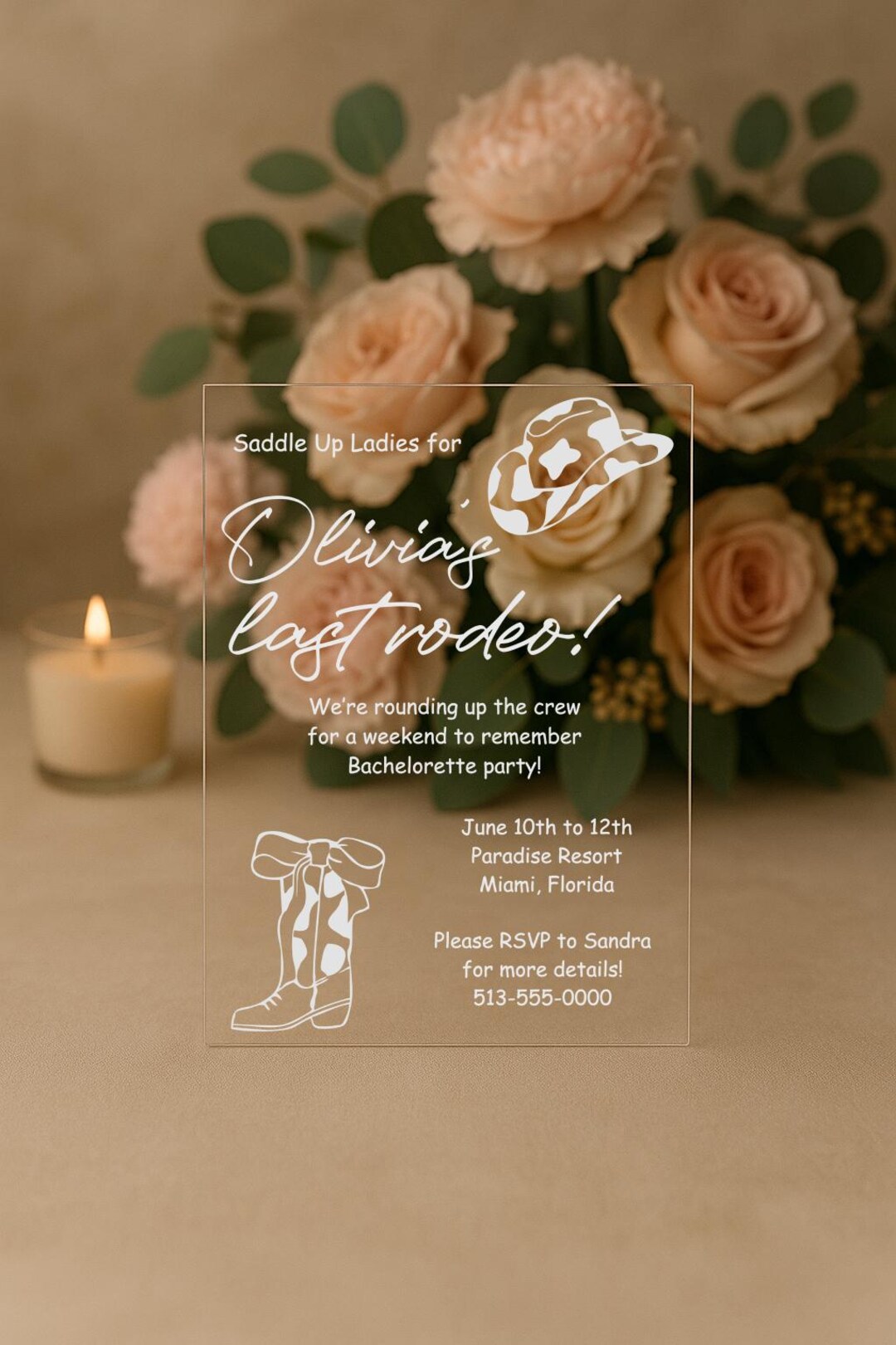 Cowgirl Bachelorette Acrylic Invitation, Last Rodeo Western Party - Etsy
