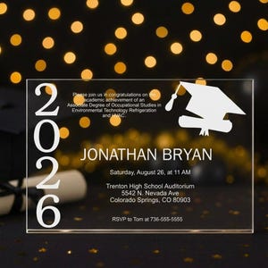 Simple Grad Invite, Elegant Grad invite, Acrylic Graduation Invitation,  Graduation Invite for Son or daughter, Graduation Invitation 2026