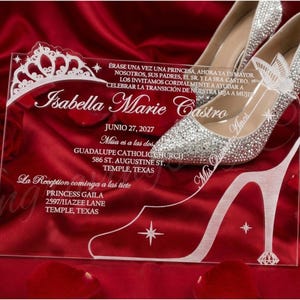 Sparkles and Heels Acrylic Quinceanera Invitation, Custom Party Invites image 1