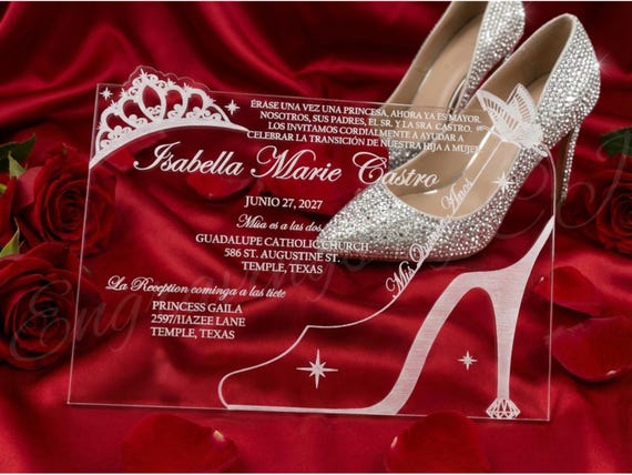 Sparkles and Heels Acrylic Quinceanera Invitation, Custom Party Invites