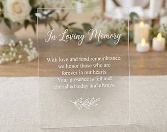 Laser Engraved In Loving Memory Acrylic Sign, Wedding Memorial Table Sign, Clear Acrylic Remembrance Decor