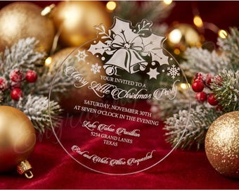 Ornament Acrylic Invitations, Christmas party invitation, Clear Acrylic, Custom Invitations,Invitations, Company Christmas party, Christmas