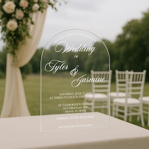 Custom Arch Acrylic Wedding Invitation | Clear Engraved Wedding Invite | Modern Acrylic Wedding Stationery | Elegant Wedding Invite