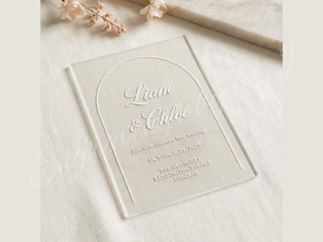 Rectangular Invite With Arch Design Clear Acrylic Wedding Invitation ...