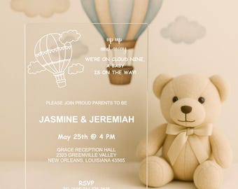 Hot Air Balloon Baby Shower Invitation, Clear Acrylic Invite