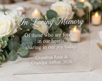 Laser Engraved In Loving Memory Acrylic Sign, Wedding Memorial Table Sign, Clear Acrylic Remembrance Decor for Loved Ones