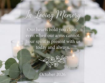 Laser Engraved In Loving Memory Acrylic Sign, Wedding Memorial Table Sign, Clear Acrylic Remembrance Decor